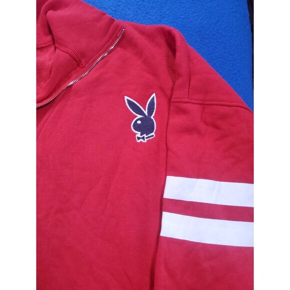 Playboy x Missguided Sweatshirt Size 6 Red Fleece Oversized Embroidered 1/4 Zip - Picture 4 of 16